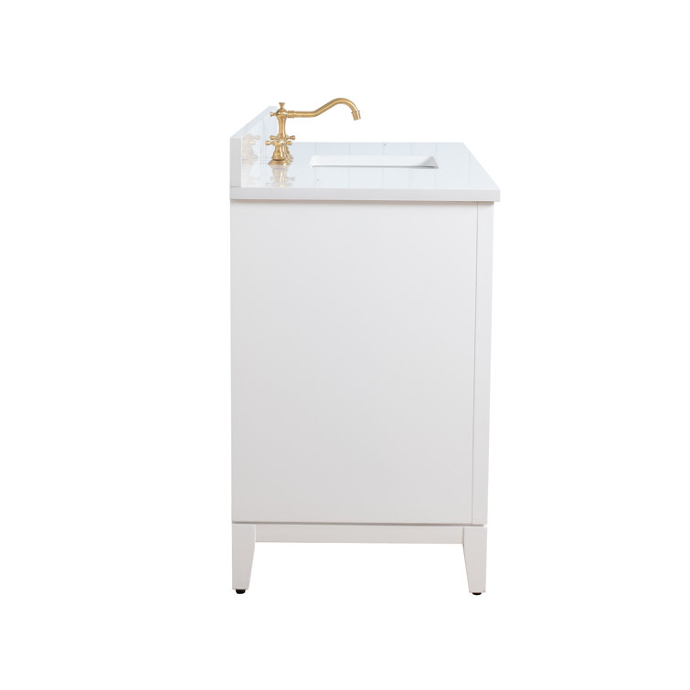 60" White Poplar Wood Single Bathroom Vanity with Marble Top