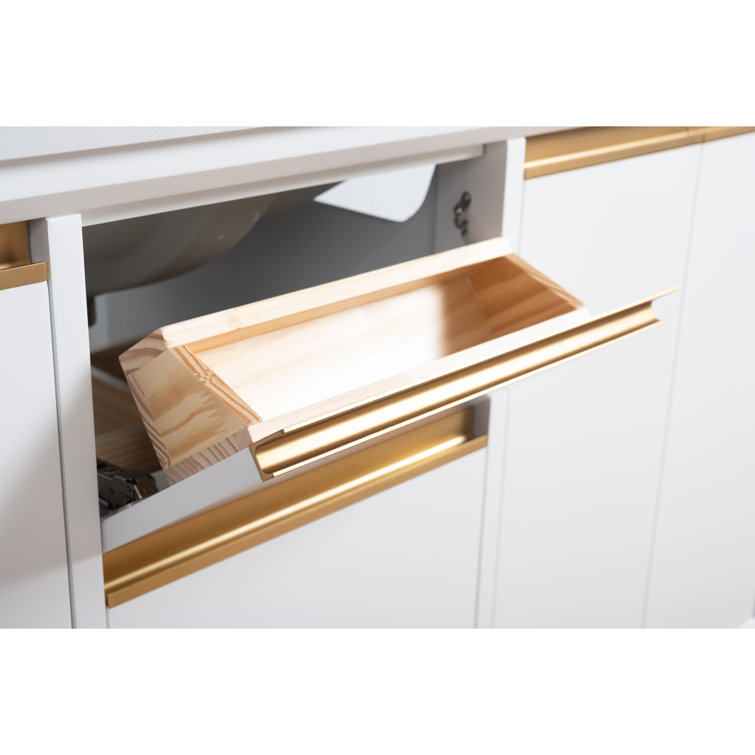 60" White Poplar Wood Single Bathroom Vanity with Marble Top