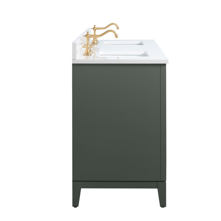 72" Vintage Green Double Sink Bathroom Vanity with Marble Top