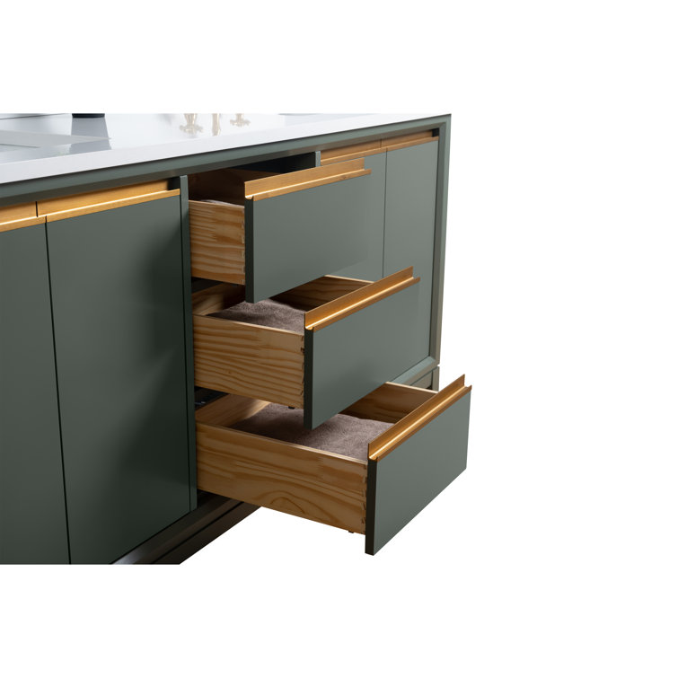 72" Vintage Green Double Sink Bathroom Vanity with Marble Top