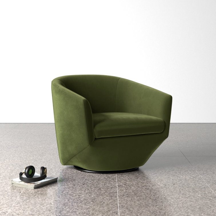 Olive Green Velvet Swivel Barrel Chair with Round Arms