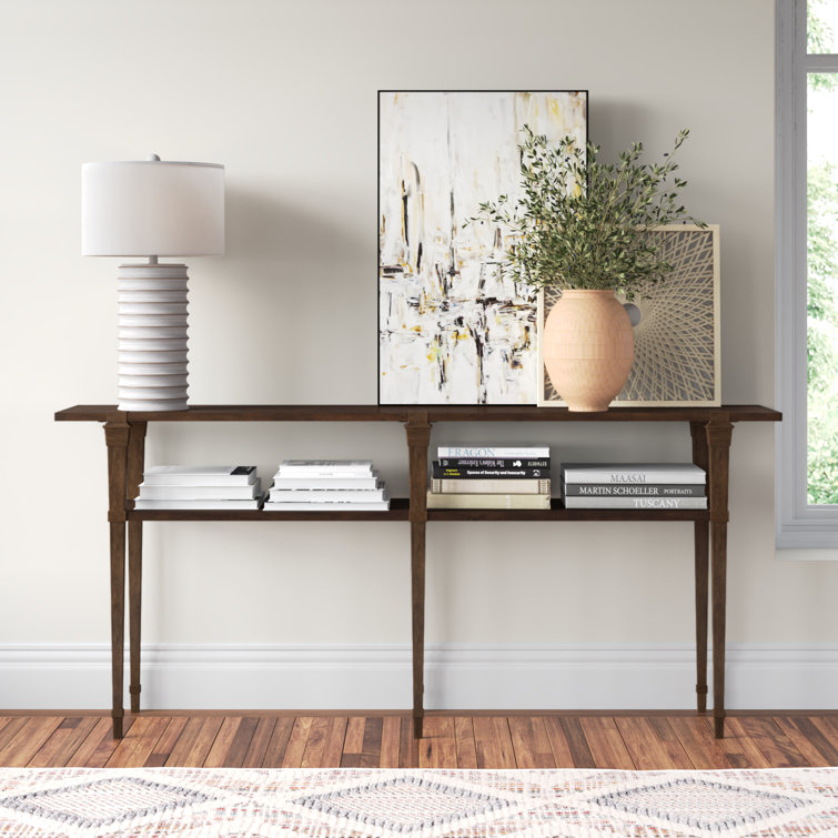 Traditional Brown Solid Wood Rectangular Console Table with Storage