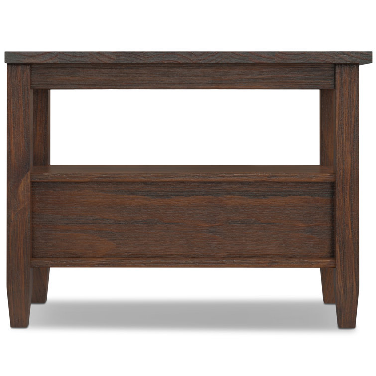 Distressed Charcoal Brown Solid Wood End Table with Storage