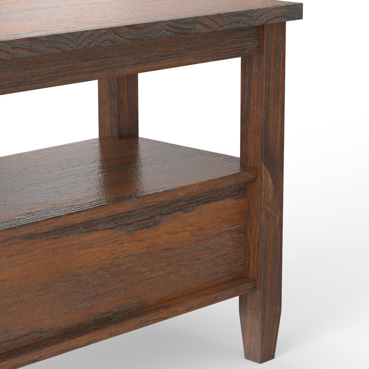 Distressed Charcoal Brown Solid Wood End Table with Storage
