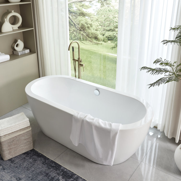 68" White Freestanding Acrylic Soaking Bathtub