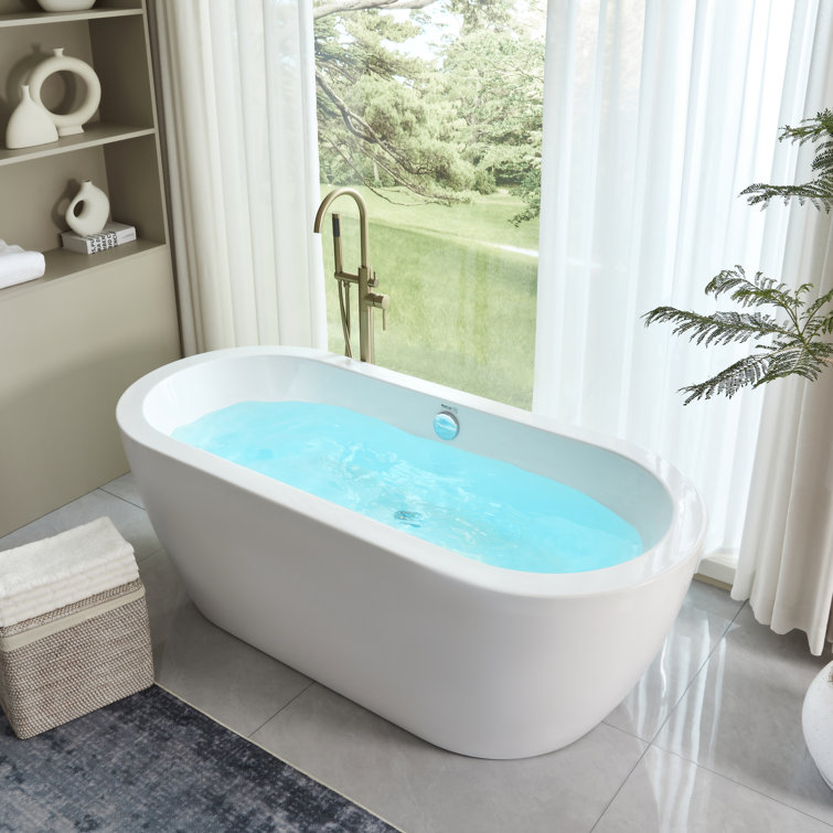 68" White Freestanding Acrylic Soaking Bathtub