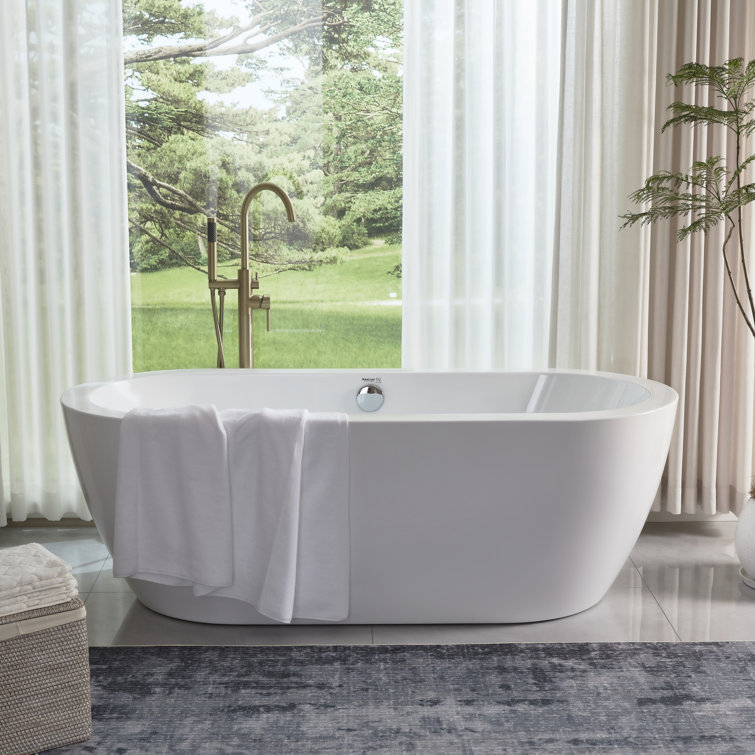 68" White Freestanding Acrylic Soaking Bathtub