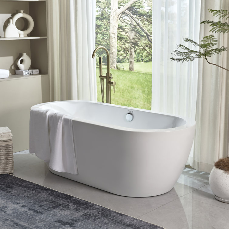 68" White Freestanding Acrylic Soaking Bathtub