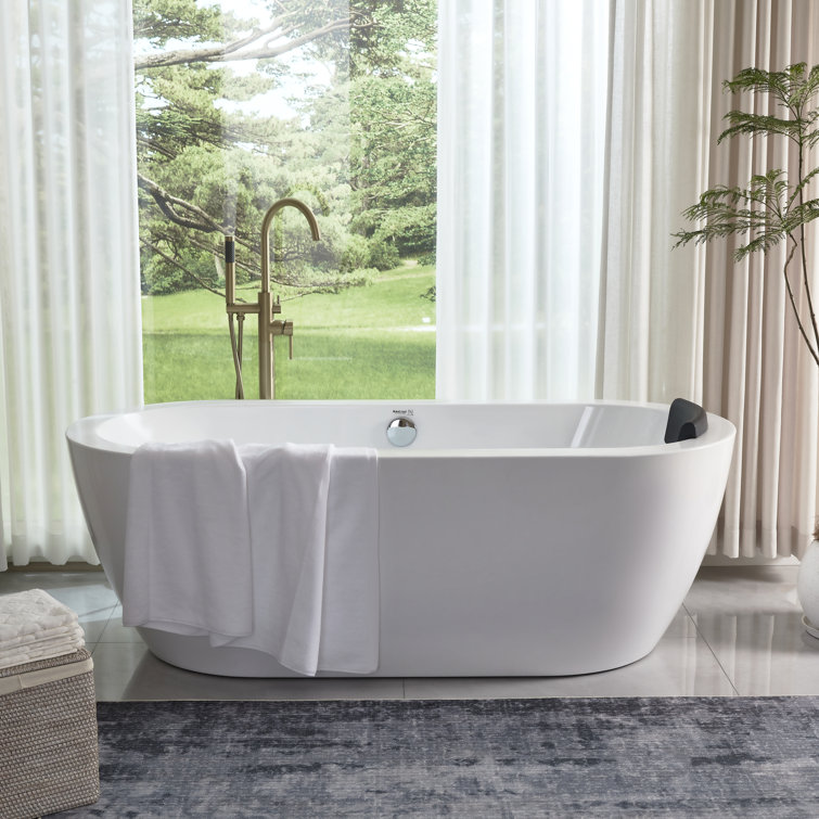 68" White Freestanding Acrylic Soaking Bathtub