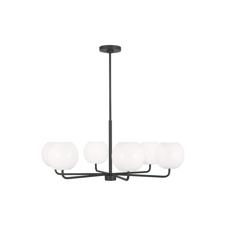 Jorund Matte Black 6-Light Steel Chandelier with Frosted Glass Shades