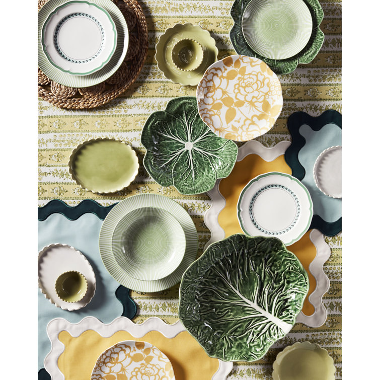 Sage and White Porcelain 12-Piece Dinnerware Set, Service for 4