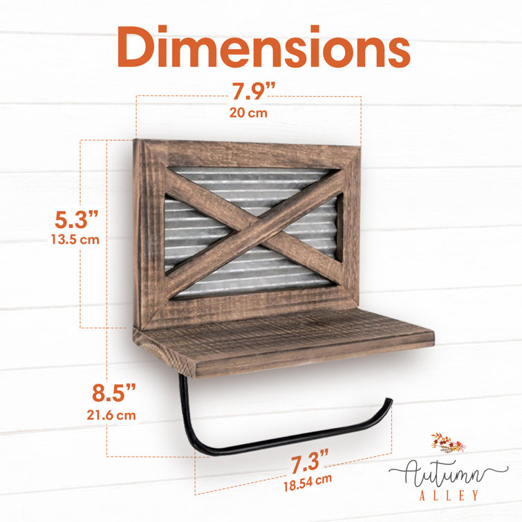 Rustic Farmhouse Wood and Metal Toilet Paper Holder with Shelf