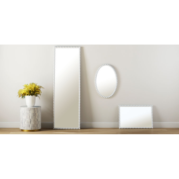 White Beaded Oval Metal Wall Mirror