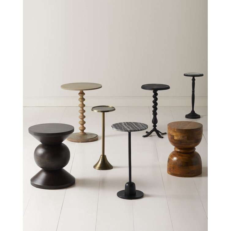 Black Marble Top Round Pedestal End Table