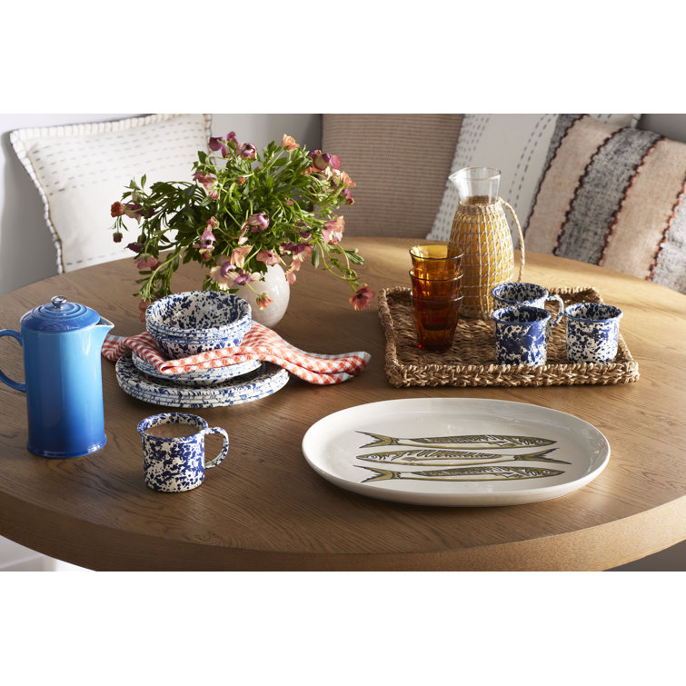 Navy and Cream Splatter Porcelain Outdoor Dinnerware Set, Service for 4