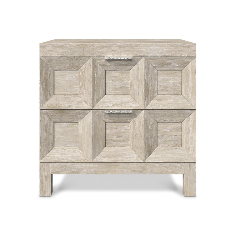 Beige Transitional 2-Drawer Nightstand with Geometric Design