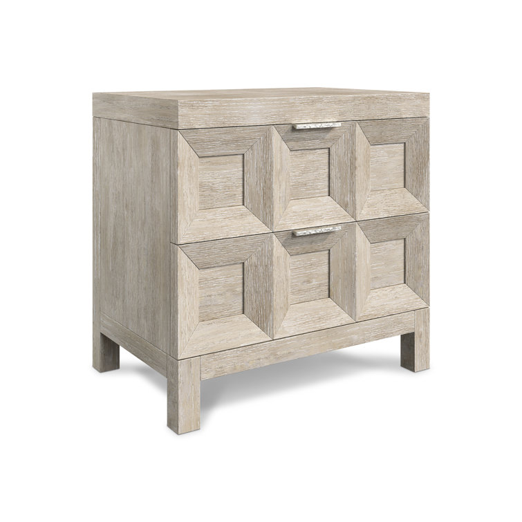 Beige Transitional 2-Drawer Nightstand with Geometric Design