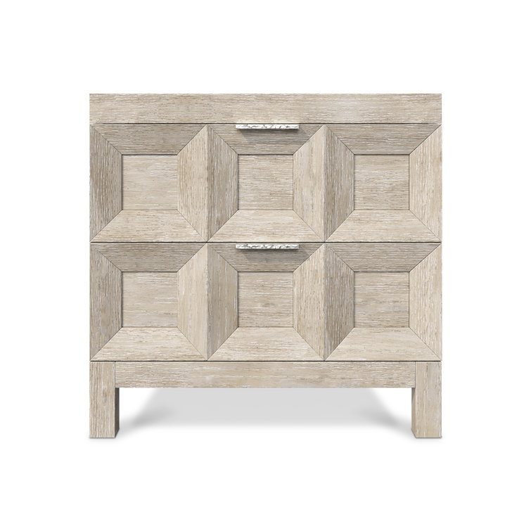 Beige Transitional 2-Drawer Nightstand with Geometric Design