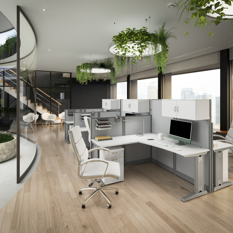 Pure White L-Shaped Office Workstation with Steel Legs