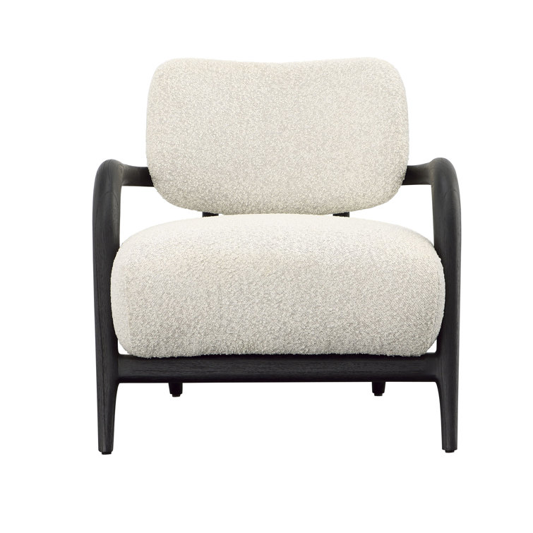 Ivory Chenille Upholstered Armchair with Solid Wood Frame