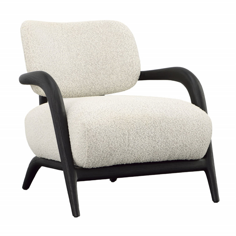 Ivory Chenille Upholstered Armchair with Solid Wood Frame