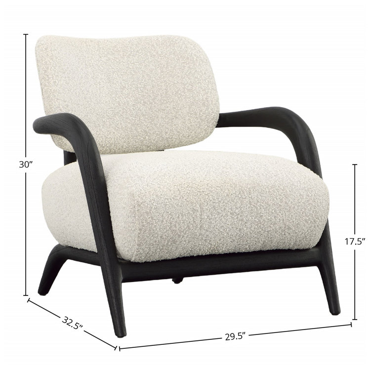 Ivory Chenille Upholstered Armchair with Solid Wood Frame