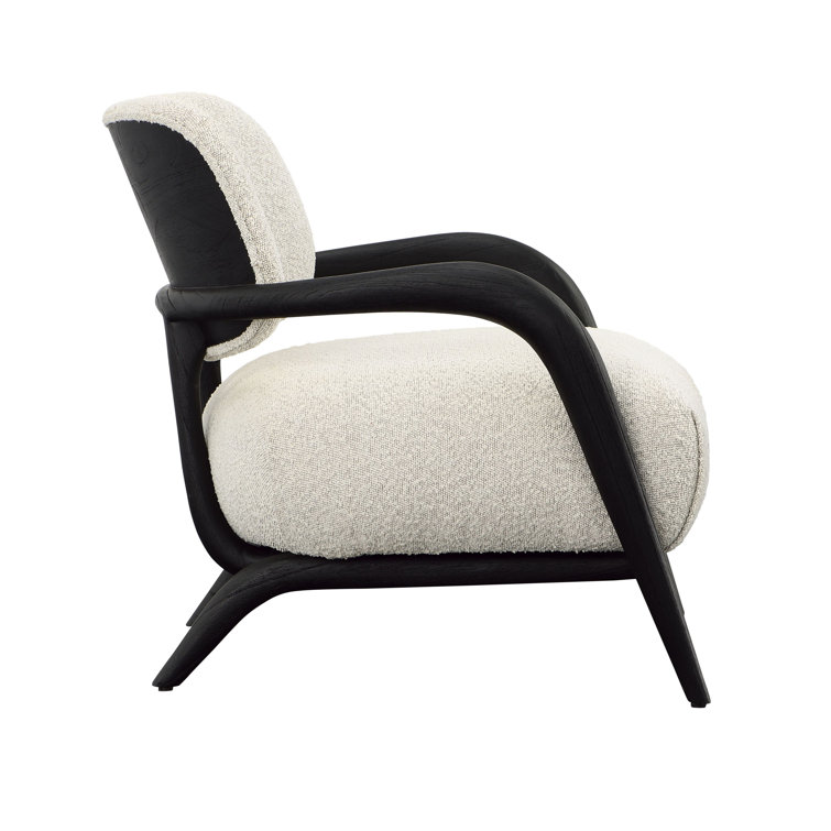 Ivory Chenille Upholstered Armchair with Solid Wood Frame