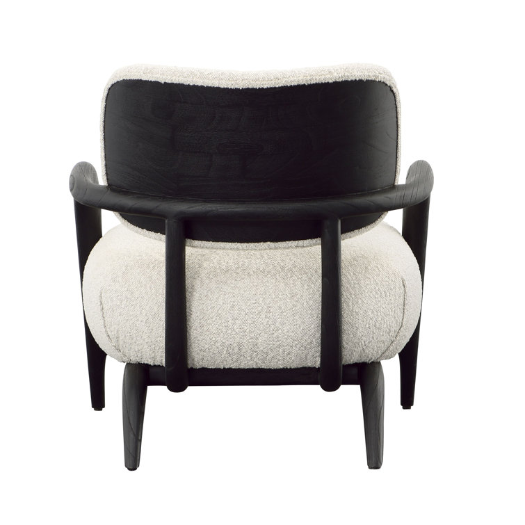 Ivory Chenille Upholstered Armchair with Solid Wood Frame