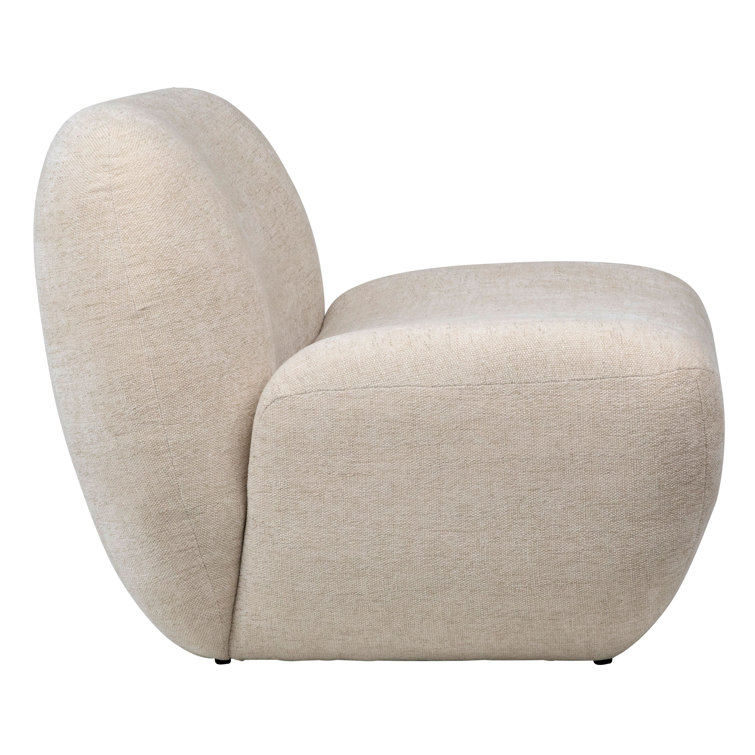 Cream Polyester Upholstered Lounge Accent Chair with Solid Wood Frame