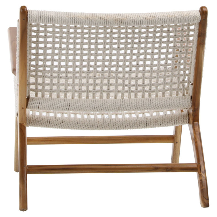 White Woven Teak Wood Armchair with Natural Finish