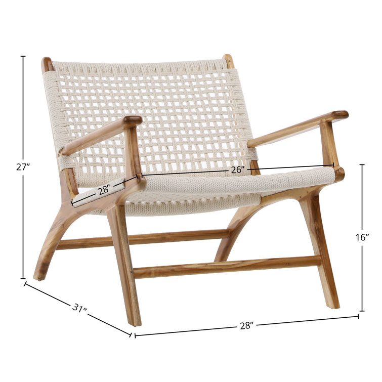 White Woven Teak Wood Armchair with Natural Finish