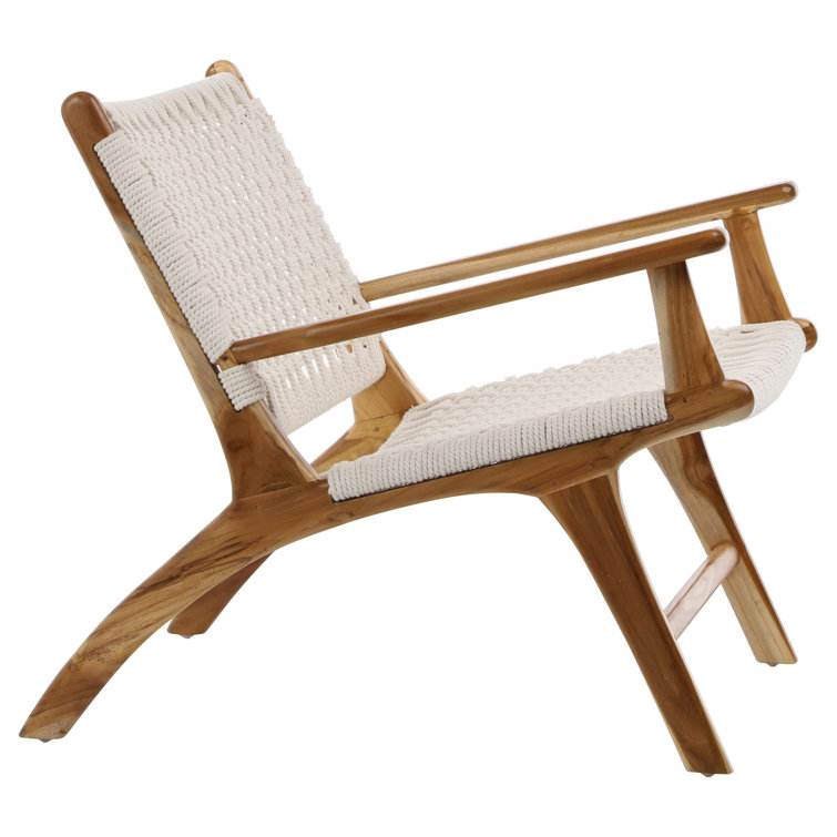 White Woven Teak Wood Armchair with Natural Finish