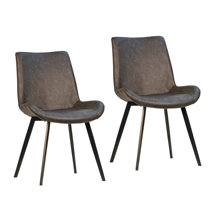 Banon Brown Faux Leather Upholstered Dining Chairs with Metal Legs