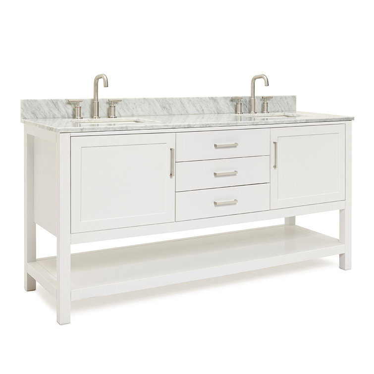 Bayhill 73'' White Double Vanity with Carrara Marble Top