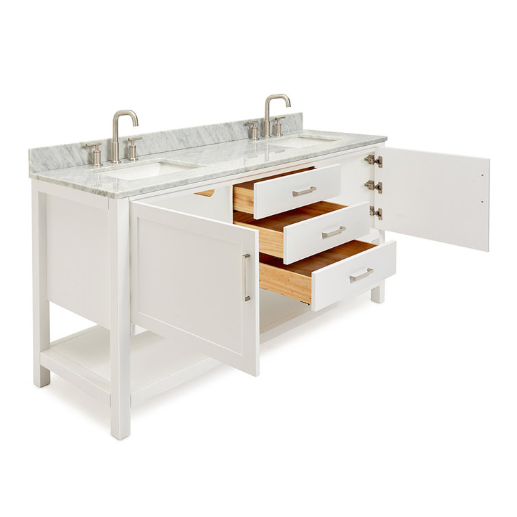 Bayhill 73'' White Double Vanity with Carrara Marble Top