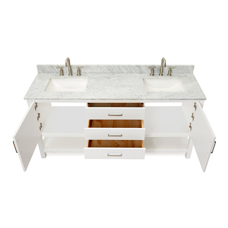 Bayhill 73'' White Double Vanity with Carrara Marble Top