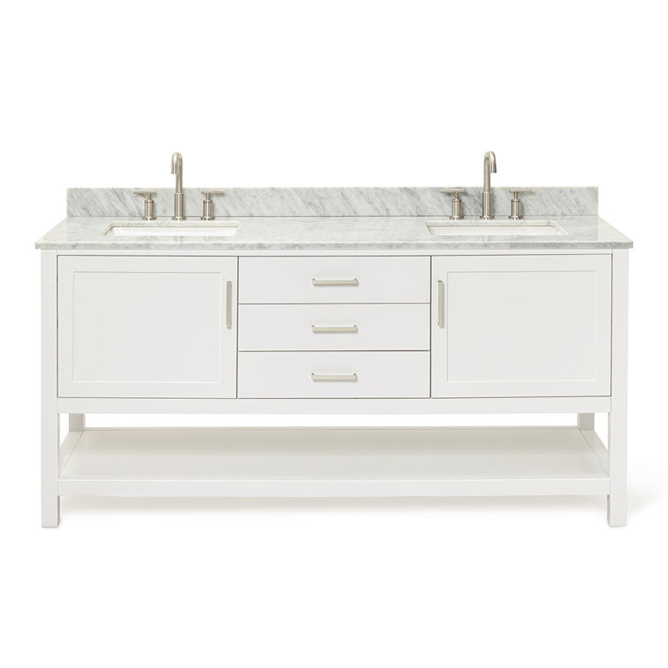 Bayhill 73'' White Double Vanity with Carrara Marble Top