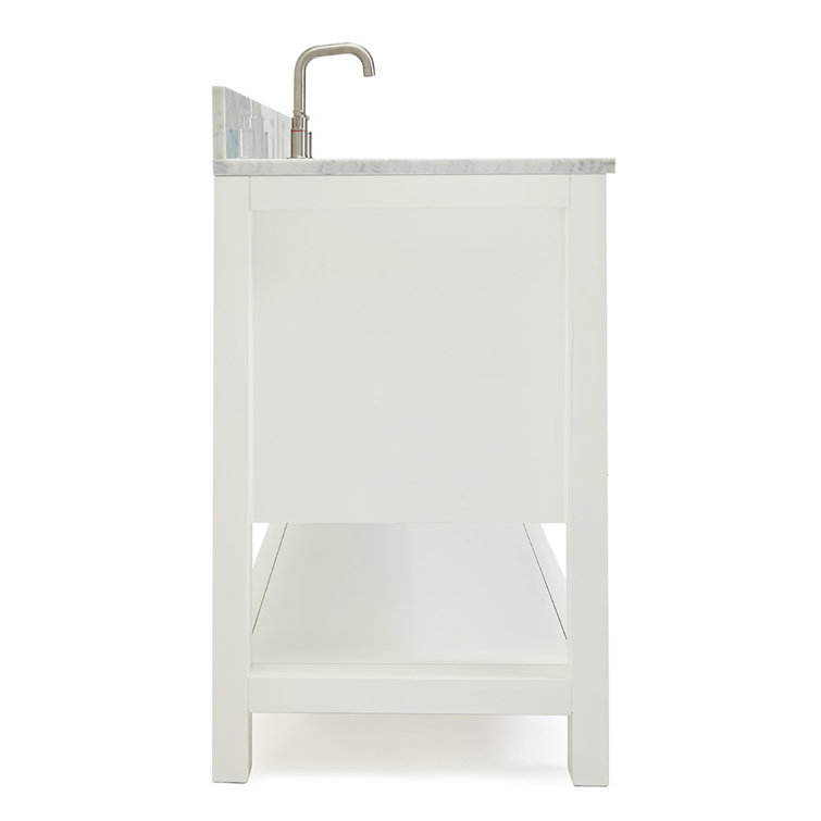 Magnolia 61" White Solid Wood Bathroom Vanity with Marble Top