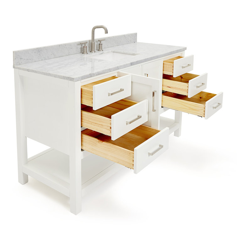 Magnolia 61" White Solid Wood Bathroom Vanity with Marble Top