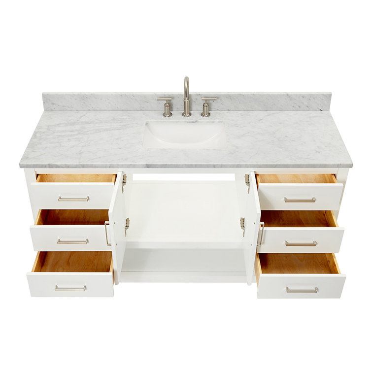 Magnolia 61" White Solid Wood Bathroom Vanity with Marble Top