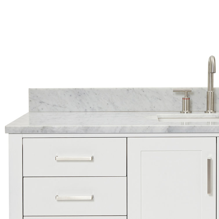 Magnolia 61" White Solid Wood Bathroom Vanity with Marble Top