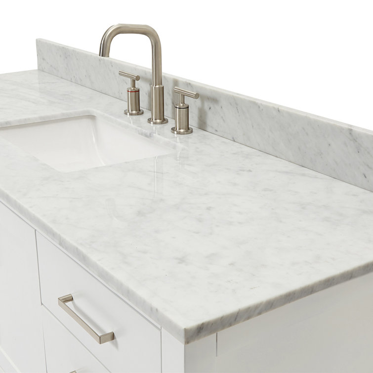 Magnolia 61" White Solid Wood Bathroom Vanity with Marble Top