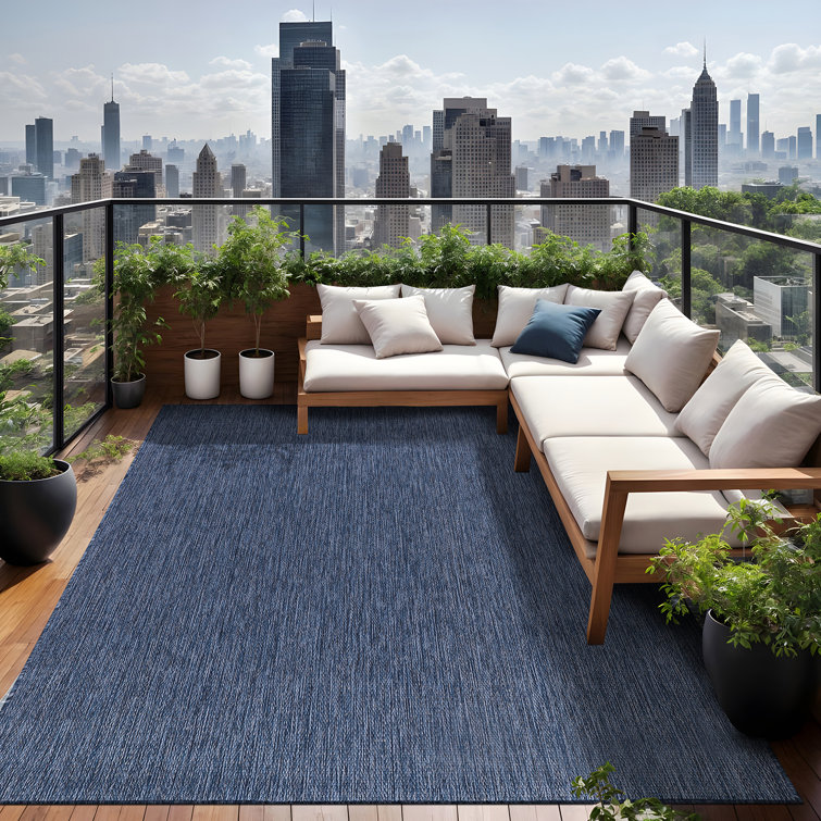 Blue Geometric Washable Synthetic 6' x 9' Rug