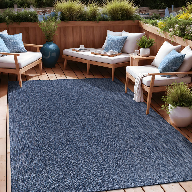 Blue Geometric Washable Synthetic 6' x 9' Rug