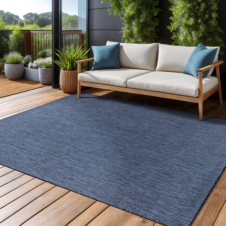 Azure Blue Rectangular Synthetic Indoor/Outdoor Rug 5' x 7'