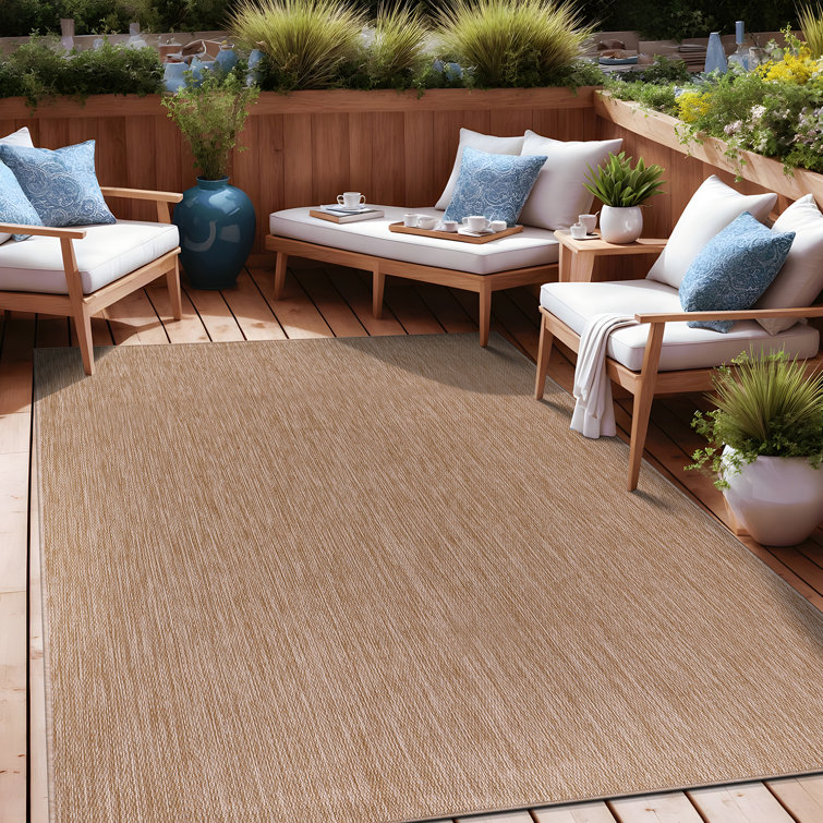 Beige 6' x 9' Synthetic Indoor/Outdoor Washable Rug