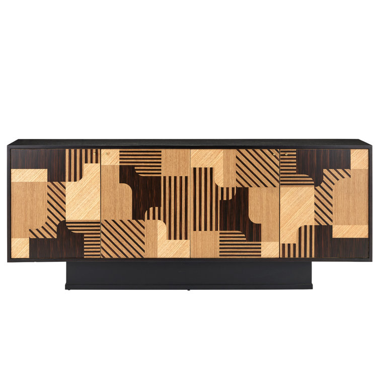 Memphis Natural and Espresso Wood Sideboard with Brass Accents