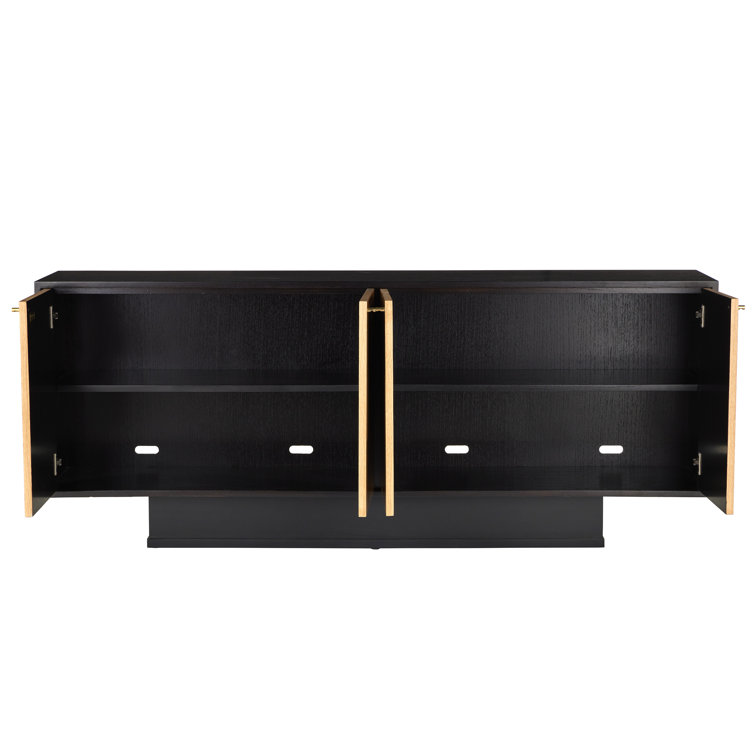 Memphis Natural and Espresso Wood Sideboard with Brass Accents