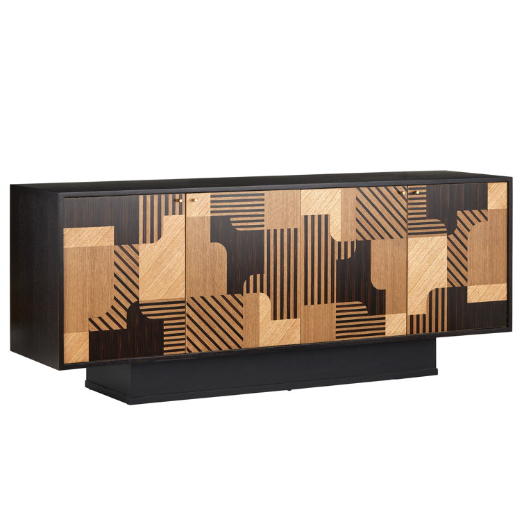 Memphis Natural and Espresso Wood Sideboard with Brass Accents