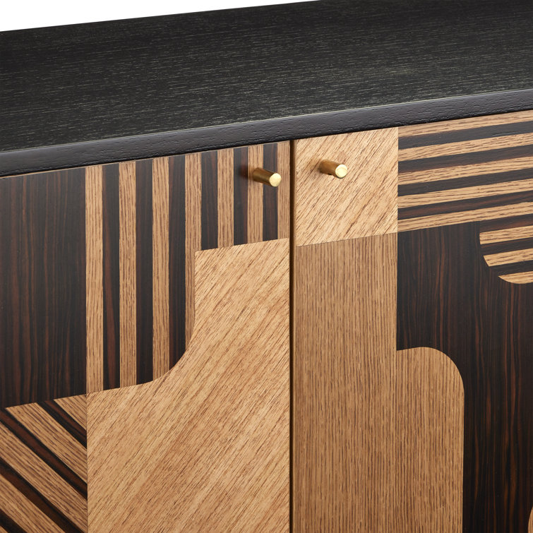 Memphis Natural and Espresso Wood Sideboard with Brass Accents